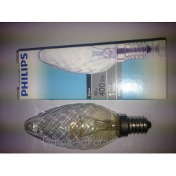 Лампа свечка витая Philips 230-40w E14 прозрачная